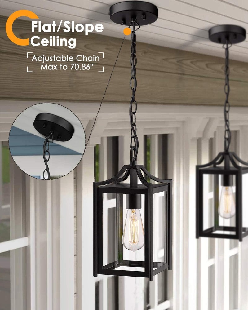 Osimir Outdoor Pendant Light, 14" Large Modern Hanging Porch Light with Adjustable Chain, Black Exterior Outdoor Hanging Lantern with Clear Glass for Porch Foyer Gazebo, 2439/1H - Image 5